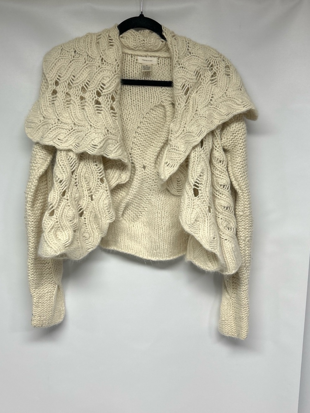 Anthropologie Cream Open-Front Cable Knit Shawl Cardigan